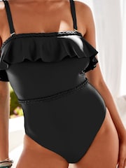 Black Frill Plaited Bandeau Tummy Shaping Control Swimsuit - Image 5 of 7