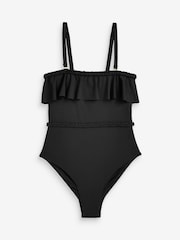 Black Frill Plaited Bandeau Tummy Shaping Control Swimsuit - Image 6 of 7