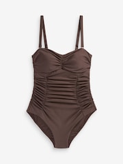Chocolate Brown Shine Tummy Control Ruched Bandeau Swimsuit - Image 5 of 5