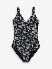 Black Ditsy Floral Ruched Side Tummy Shaping Control Swimsuit - Image 5 of 5