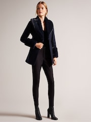 Ted Baker Blue Loleta Belted Faux Fur Collar And Cuffs Coat - Image 3 of 6