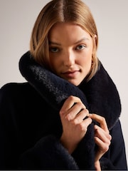 Ted Baker Blue Loleta Belted Faux Fur Collar And Cuffs Coat - Image 4 of 6
