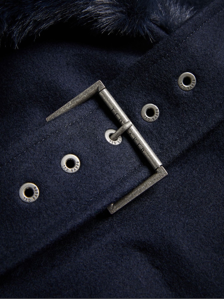Ted Baker Blue Loleta Belted Faux Fur Collar And Cuffs Coat - Image 6 of 6