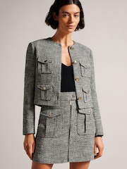 Ted Baker Faraae Black Cropped Boucle Jacket - Image 1 of 5