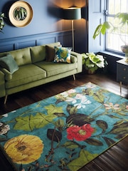 Teal Blue Clarke & Clarke Passiflora Rug - Image 1 of 4