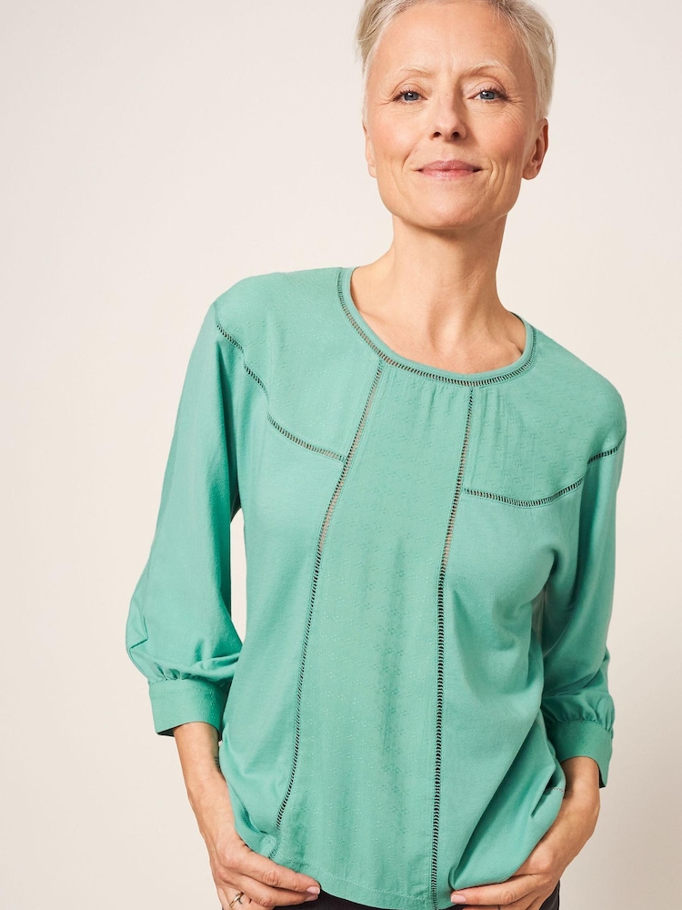 White Stuff Blue Mollie Jersey Mix Blouse - Image 1 of 1