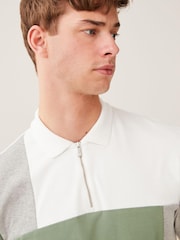 Зеленый/белый - Short Sleeve Black/Tan Brown Vertical Block Polo Shirt - Image 1 of 10