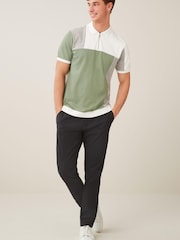 Зеленый/белый - Short Sleeve Black/Tan Brown Vertical Block Polo Shirt - Image 2 of 10