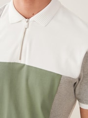 Зеленый/белый - Short Sleeve Black/Tan Brown Vertical Block Polo Shirt - Image 5 of 10