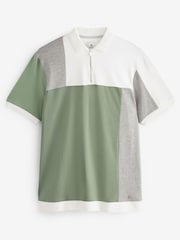 Зеленый/белый - Short Sleeve Black/Tan Brown Vertical Block Polo Shirt - Image 8 of 10