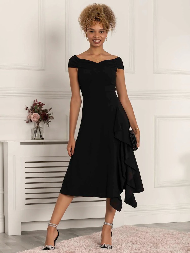 Jolie Moi Black Desiree Frill Fit & Flare Dress - Image 1 of 7