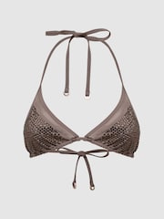 Reiss Mink Tyra Embellished Halter Bikini Top - Image 2 of 6