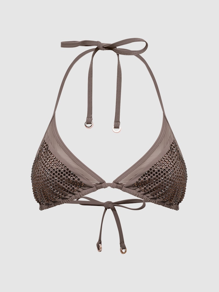 Reiss Mink Tyra Embellished Halter Bikini Top - Image 2 of 6