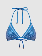 Reiss Blue Tyra Embellished Halter Bikini Top - Image 2 of 5