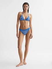 Reiss Blue Tyra Embellished Halter Bikini Top - Image 3 of 5
