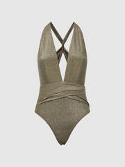 Reiss Gold Leela Metallic Swimsuit - Image 2 of 7