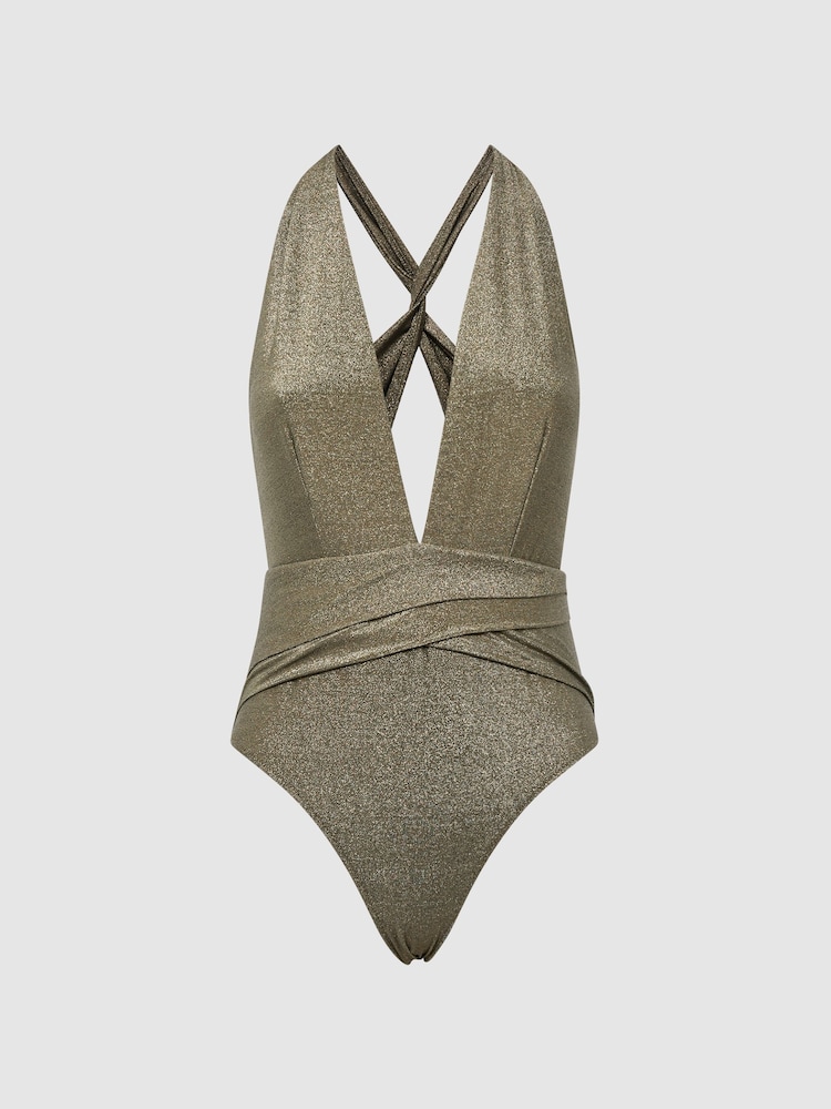 Reiss Gold Leela Metallic Swimsuit - Image 2 of 7