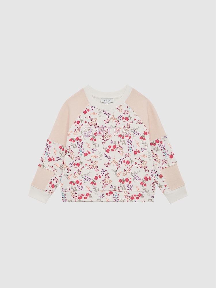 Reiss Pink Print Billy Floral Printed Crew Neck Jumper - Image 2 of 6