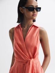 Reiss Coral Suki Sleeveless Linen Playsuit - Image 1 of 4