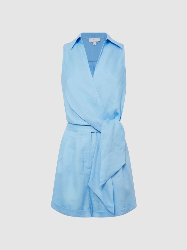 Reiss Blue Suki Sleeveless Linen Playsuit - Image 2 of 7