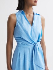Reiss Blue Suki Sleeveless Linen Playsuit - Image 3 of 7