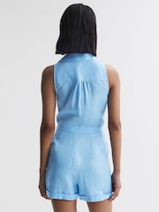Reiss Blue Suki Sleeveless Linen Playsuit - Image 5 of 7