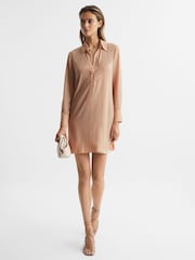 Reiss Nude Austin Embellished Mini Shirt Dress - Image 3 of 6