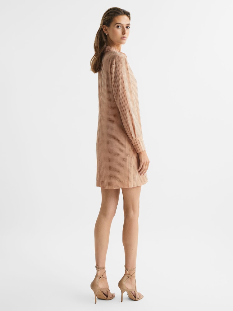 Reiss Nude Austin Embellished Mini Shirt Dress - Image 5 of 6