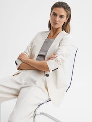 Reiss White Arleth Collarless Pinstripe Blazer - Image 1 of 8