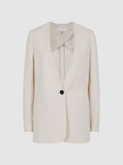 Reiss White Arleth Collarless Pinstripe Blazer - Image 2 of 8