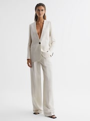 Reiss White Arleth Collarless Pinstripe Blazer - Image 3 of 8