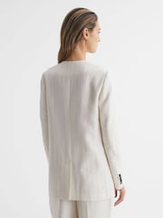 Reiss White Arleth Collarless Pinstripe Blazer - Image 5 of 8