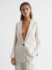 Reiss White Arleth Collarless Pinstripe Blazer - Image 6 of 8