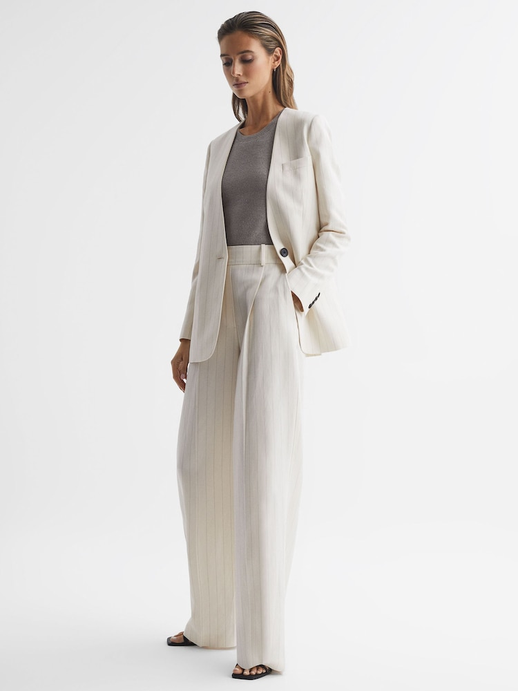 Reiss White Arleth Collarless Pinstripe Blazer - Image 8 of 8