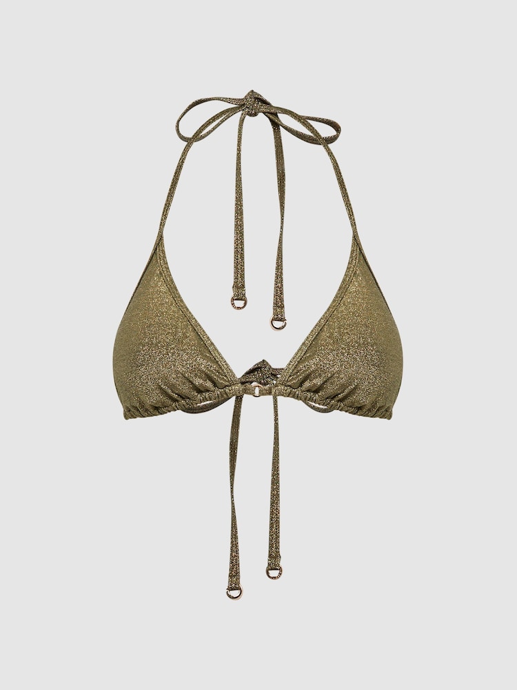 Reiss Gold Allie Metallic Halter Bikini Top - Image 2 of 6