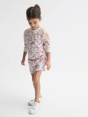 Reiss Pink Print Billy 9-12 yrs Floral Printed Crew Neck Jumper - Image 1 of 6