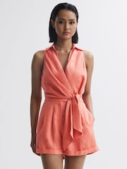 Reiss Coral Suki Sleeveless Linen Playsuit - Image 1 of 5
