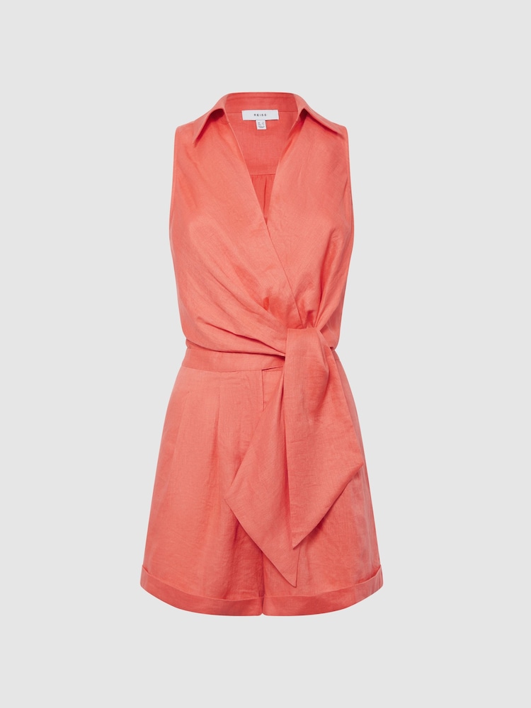 Reiss Coral Suki Sleeveless Linen Playsuit - Image 2 of 5