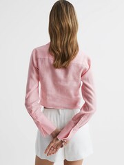 Reiss Pink Dahlia Linen Cropped Tie Front Blouse - Image 5 of 5