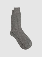 Reiss Soft Grey Cirby Wool-Cashmere Blend Ribbed Socks - Image 1 of 3