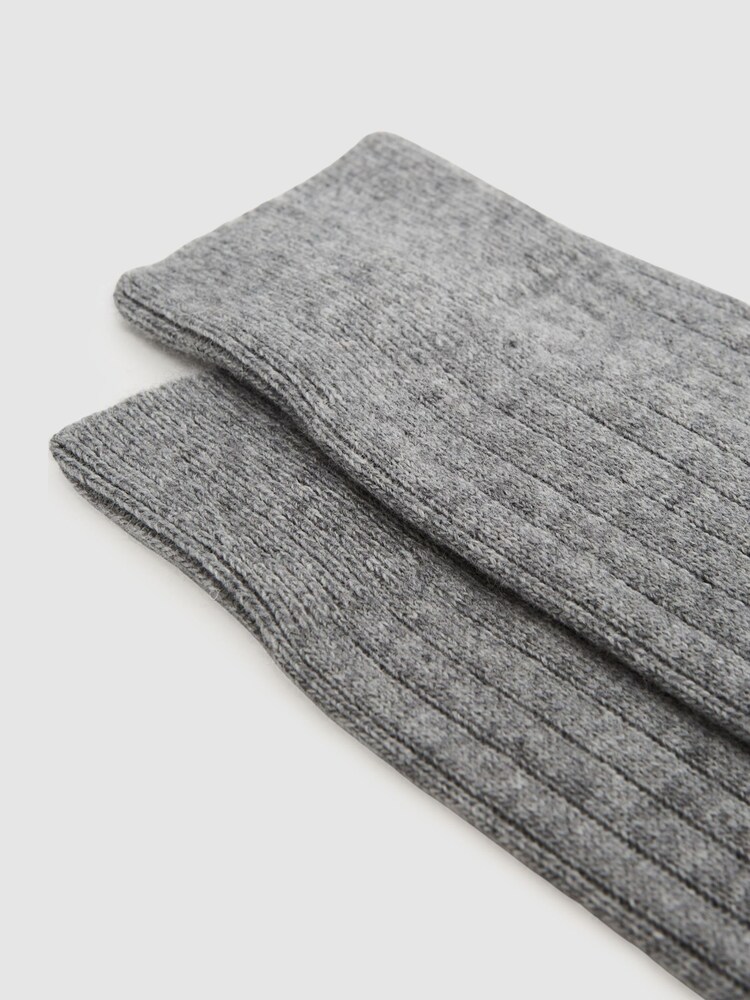 Reiss Soft Grey Cirby Wool-Cashmere Blend Ribbed Socks - Image 2 of 3 Reiss Soft Grey Cirby Wool-Cashmere Blend Ribbed Socks - Image 2 of 3