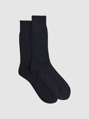 Reiss Navy Cirby Wool-Cashmere Blend Ribbed Socks - Image 1 of 3