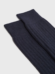 Reiss Navy Cirby Wool-Cashmere Blend Ribbed Socks - Image 2 of 3
