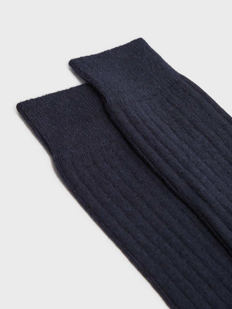 Reiss Navy Cirby Wool-Cashmere Blend Ribbed Socks - Image 2 of 3