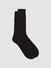 Reiss Black Cirby Wool-Cashmere Blend Ribbed Socks - Image 1 of 3