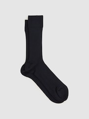 Reiss Navy Feli Ribbed Mercerised Cotton Blend Sock - Image 1 of 3