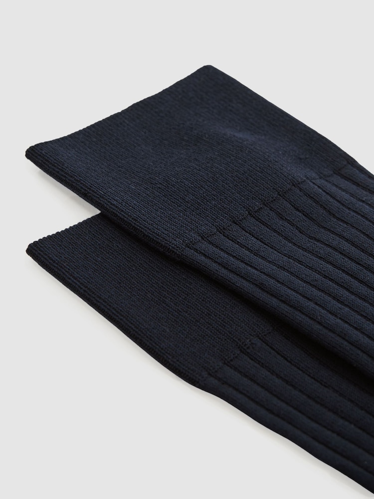 Reiss Navy Feli Ribbed Mercerised Cotton Blend Sock - Image 2 of 3