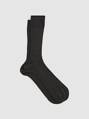 Reiss Mid Grey Feli Ribbed Mercerised Cotton Blend Sock - Image 1 of 3