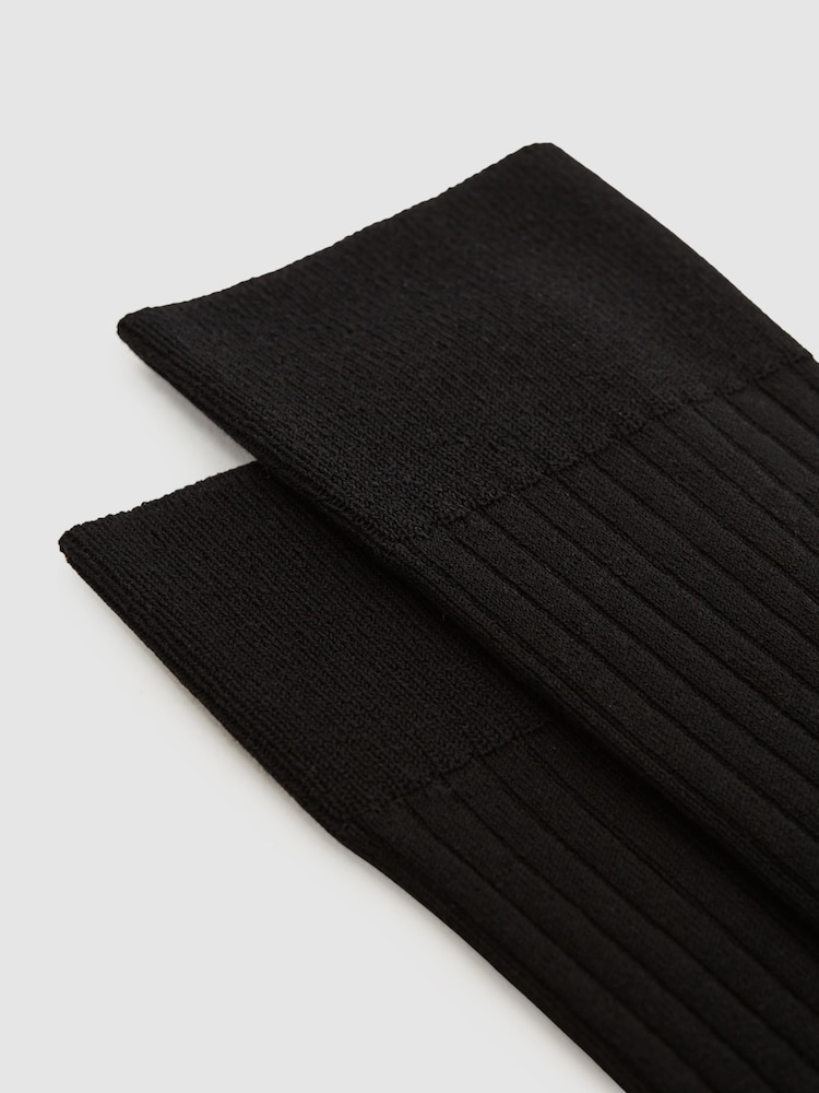 Reiss Black Feli Ribbed Mercerised Cotton Blend Sock - Image 2 of 3