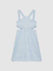 Reiss Blue Louisa Senior Cross Back Embroidered Dress - Image 2 of 6